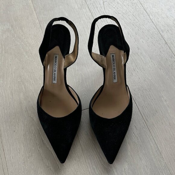 Manolo Blahnik Black Suede Slingback Heels Size 40 - Picture 1 of 5